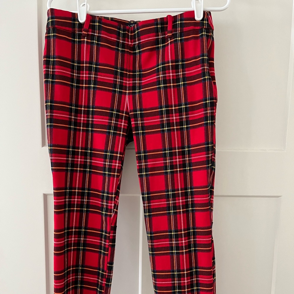 J Crew Factory Tartan Black Red Plaid Cropped Stretch Winnie Pants 8